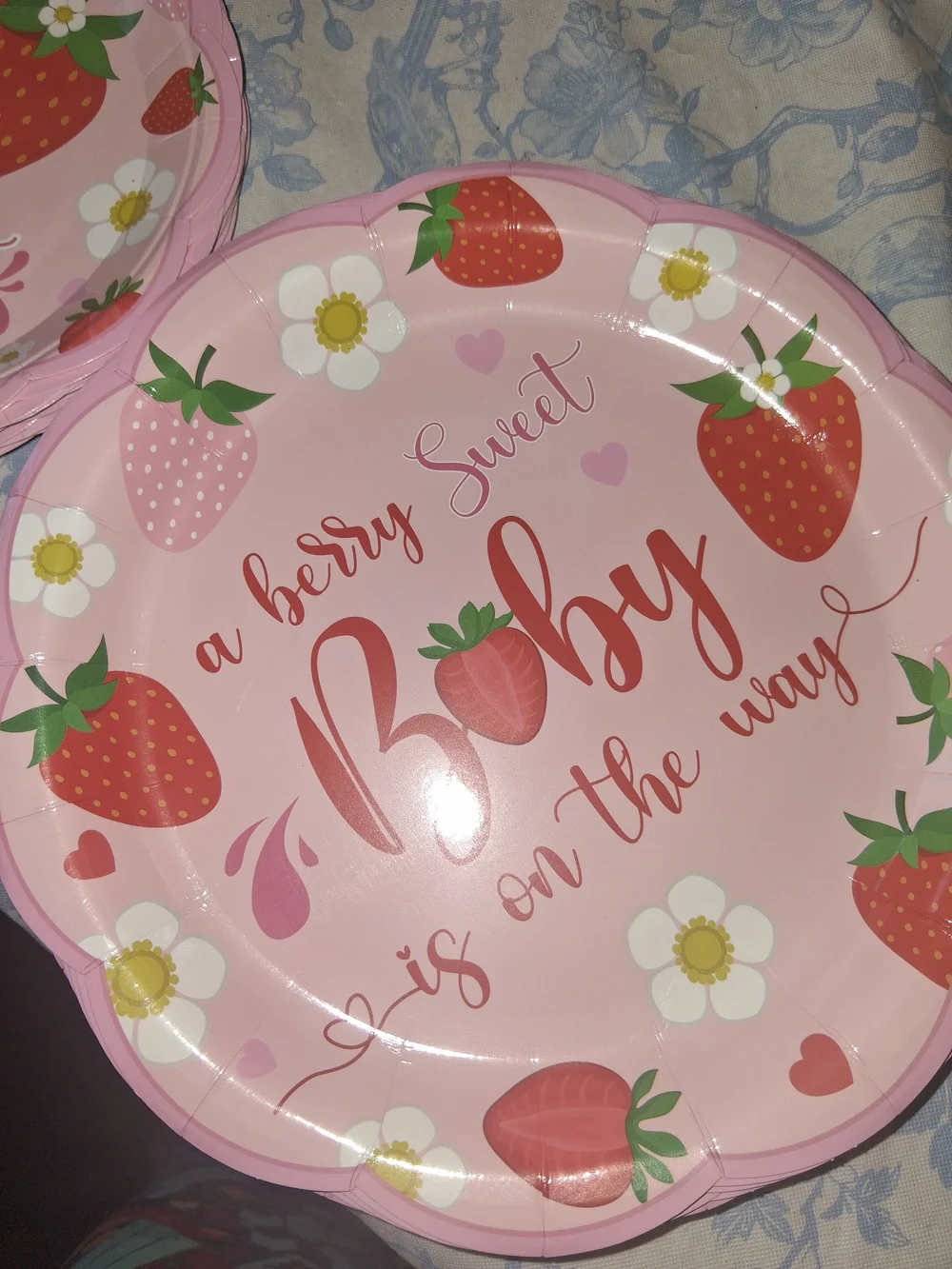 Sweet Berry Is On The Way Pink Strawberry Party Plates - Babyshower 70+set